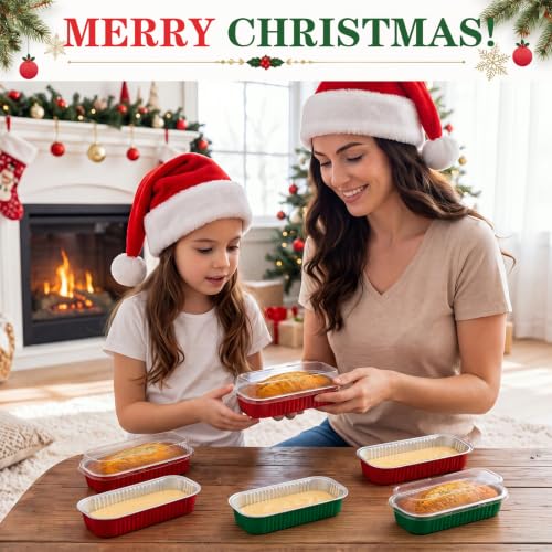 Qunclay 300 Pcs Mini Loaf Pans with Lids 6.8 oz Aluminum Foil, Red Green - color: Red Green