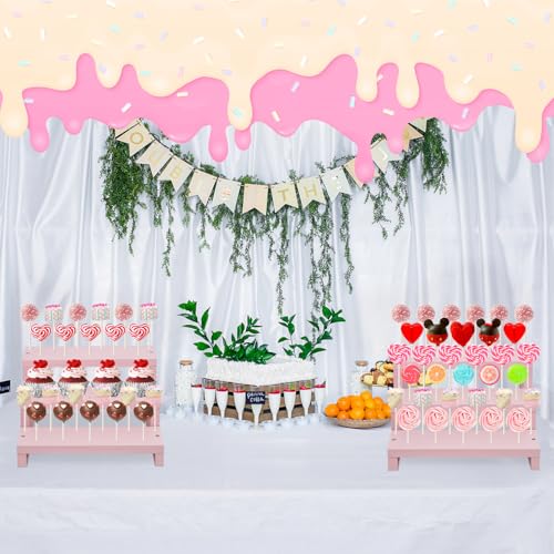 Wood Cake Pop Stands, 3 Tier Lollipop Holders with Twist Ties Lollipop Sticks, Sucker Display Riser for Dessert Table of Wedding Birthday Party (Pink-2P) - color: Pink-2P
