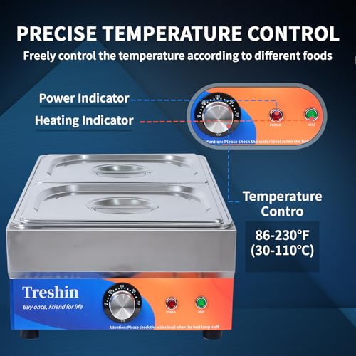 Treshin 2 Pan Commercial Food Warmer 15 Qt Electrical Bain Marie Buffet - size: 2-Pan, 15 Qt