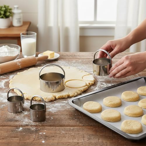 Biscuit Cutter Set, 5 Pack Round Cookie Cutters with Handle for Baking