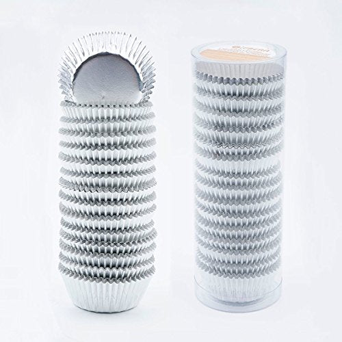 Gifbera Mini Foil Baking Cups Silver, 300-Count Bright Foil Paper Silver Cupcake Liners Mini Size - color: Silver