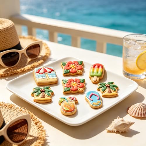 6Pcs Summer Beach Cookie Cutters Shapes Plunger Cookie Cutters with Spring