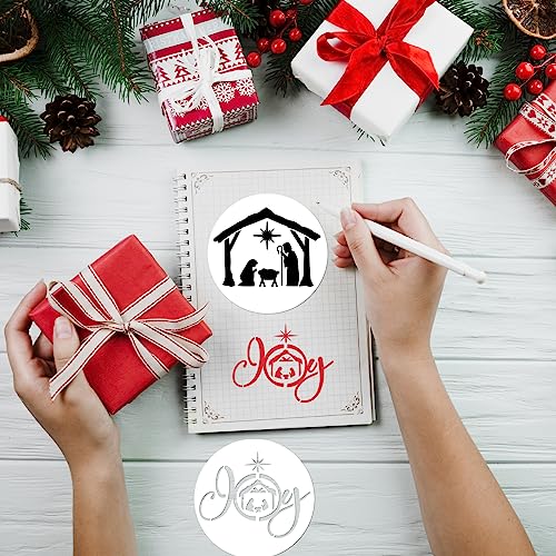 16pcs Nativity Stencil 4 Inch Small Christmas Stencils for Crafts Reusable - style: 16Christmas 4inround