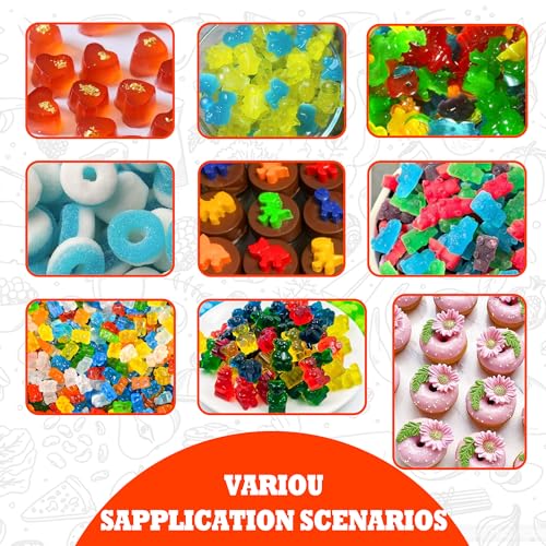 112PCS Mega Silicone Gummy Candy Molds Kit with 4 Droppers & 2 Brushes | BPA Free Non-Stick Molds 20 Shapes (Dinosaur/Donut/Fruit), Storage Box & 100 Wrappers - color: Orange