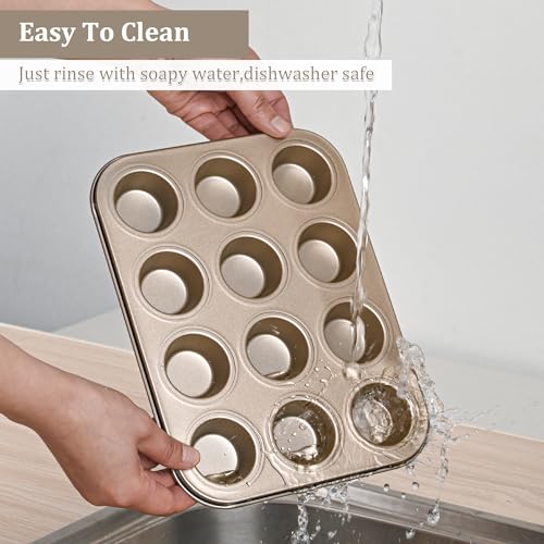 Mini Muffin Pan 2-Pack, Premium Small Cupcake Pans, Carbon Steel 12-Cup Muffin Tin, Versatile Non-Stick Bakeware - color: Gold