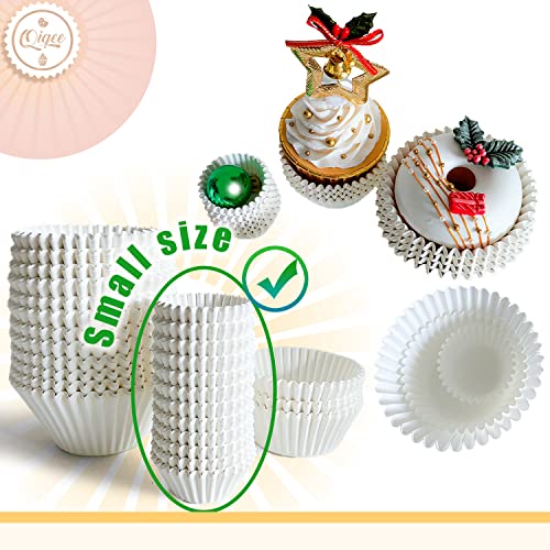 qiqee 600 Count Mini Cupcake Liners White Muffin Liners Food Grade Baking Cups Paper No Smells（Small Size） - color: White, size: Mini Size/600Packs