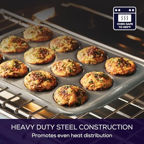 Circulon Nonstick Bakeware 12-Cup Muffin Tin, Gray, Steel - color: Gray