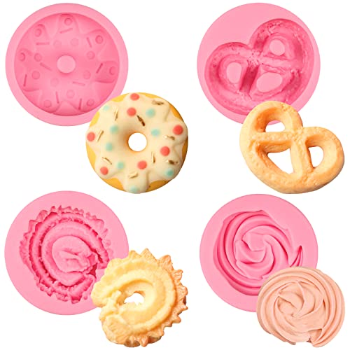 4 Pcs Donut Fondant Molds 4Pcs Cookie Silicone Molds - color: F-25