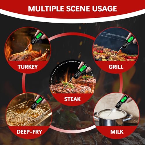 Cooking Thermometer，IP67 Waterproof Meat Thermometer Digital - color: Black