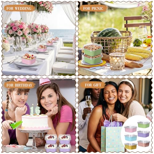 200 Pack 5 oz Square Mini Cake Pans with Lid, Multi - color: Multicolor, size: 5 oz Square