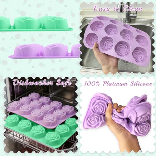 Large Rose Silicone Mold for Chocolate Strawberry 24 Cavity - color: Rose Mold, Mint Green + Pink