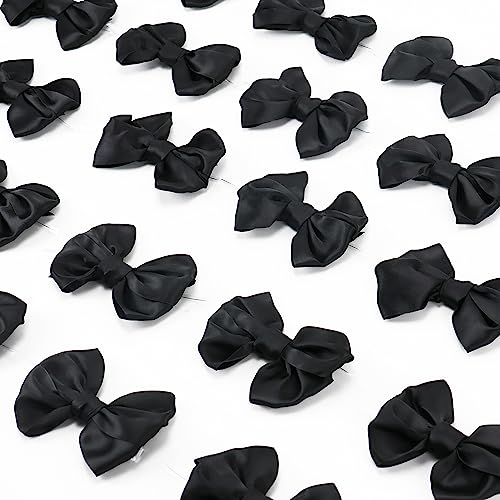 AIMUDI Black Satin Ribbon Twist Tie Bows for Treat Bags - 3.5" Black Bows for Crafts, Gift Wrapping & Wedding Favors - 24 Counts - color: Black