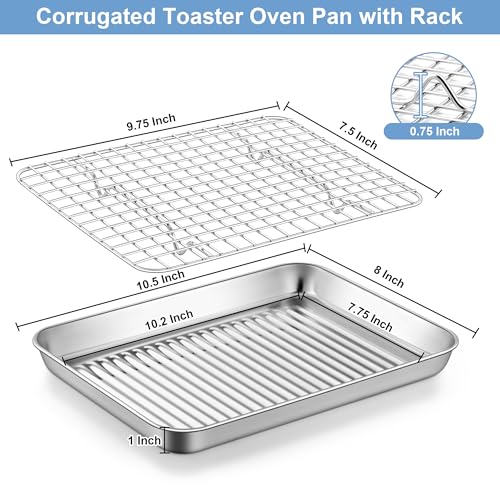TeamFar Toaster Oven Pan with Rack, Stainless Steel 10.5 Inch Baking Tray