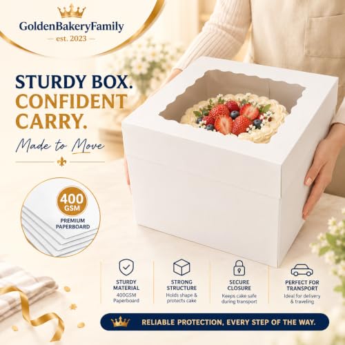 15 Pcs 12in Cake Boxes with Window,12x12x8 Inches White Bakery Boxes - color: White（12 Inch 15 Pack）