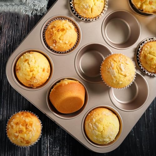 2 Packs Nonstick Round Muffin Baking Pan Tin, 12-Cup Muffin Tin, Cupcake Pans, Cheesecake Pans, Carbon Steel, Gold - color: Gold, size: 12 Cavity Muffin,2 PCS