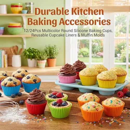 10Pcs Round Multicolor Silicone Baking Cups, Reusable Muffin Liners - color: 10Pcs-Round Cups