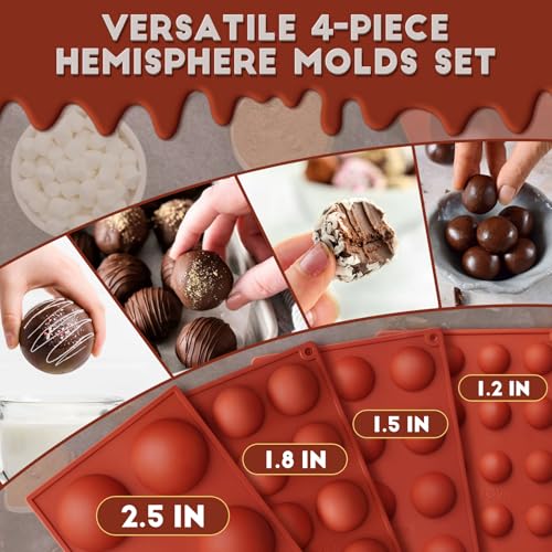 HKNMTT Hemisphere Silicone Molds 4 Size Set for Hot Cocoa Chocolate Bombs Valentines Semi Ball Making Kit Cake Decor Mould, Food Grade Non-stick Kitchen Baking Supplies Oven Safe - style: 1.2-2.5" Semi Sphere 3PCS 4PCS
