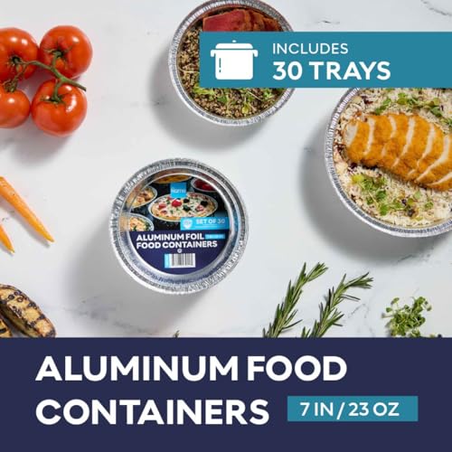 The Name 7" Round 30 Pack Aluminum Foil Pans Disposable Pie Tins, Mini Pans, Tart Baking Trays, Oven/Freezer Safe, Perfect for Apple Pie, Pumpkin Pie, Quiche, Pot Pie, Cobbler, Catering & Food Service - size: 7"