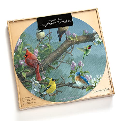 CounterArt Beautiful Songbirds 4mm Tempered Glass Lazy Susan Turntable