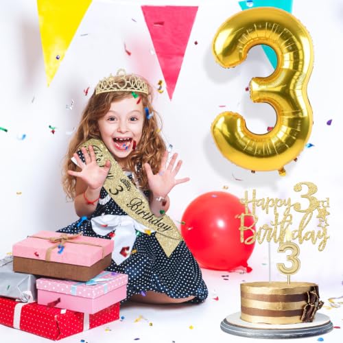 YeohJoy Gold 3rd Birthday Decorations for Girls - style: 3rd