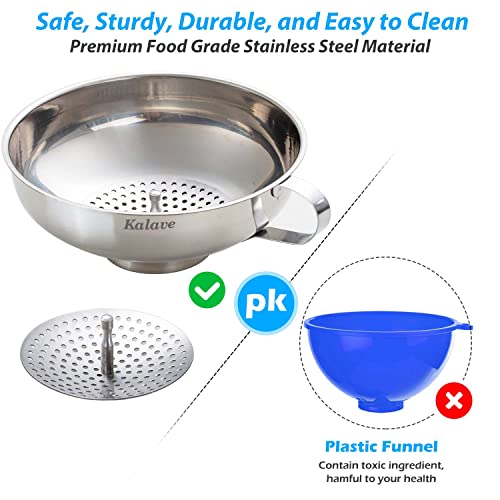 Kalave Canning Funnel, Food Grade Stainless Steel Canning Funnels with Strainer, Wide Mouth Funnels for Kitchen Use, Canning Supplies Kit for Wide and Regular Mason Jars - 3 Pack (Small and Large) - size: 5.6x2.1+ 4.2x1.4 Inch Mouth