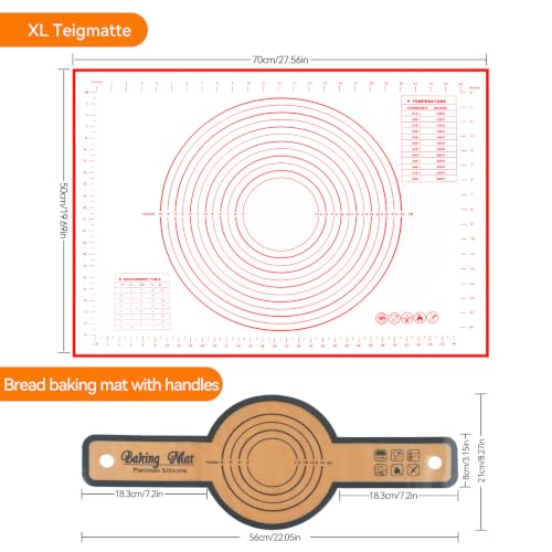 3 PCS Silicone Baking Mat Set：Bread Slings with Long Handles + 28"x20" Pastry Mat Non-Stick Reusable Sourdough Baking Supplies,Easy Clean, Kitchen Accessories