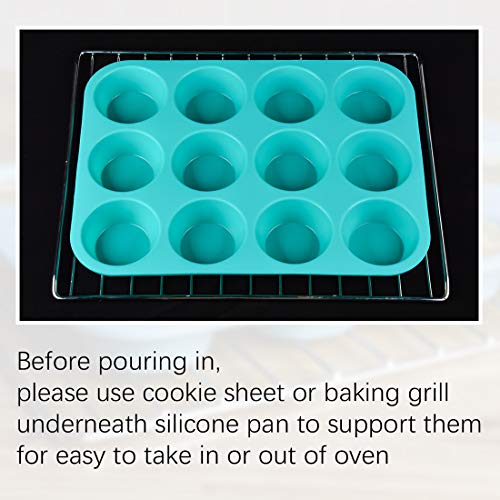 CAKETIME Silicone Muffin Pan Set, Cupcake Pans 12 Cups Silicone Baking Molds, Food Grade, Pinch Test Approved, Pack of 2 - size: 12-Cup Regular