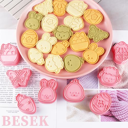 BESEK Easter Cookie Cutters Set: 8 Pcs Embossing Cookie Cutter for Biscuit Fondant Cheese Baking, Easter-Theme patterns - color: Easter B