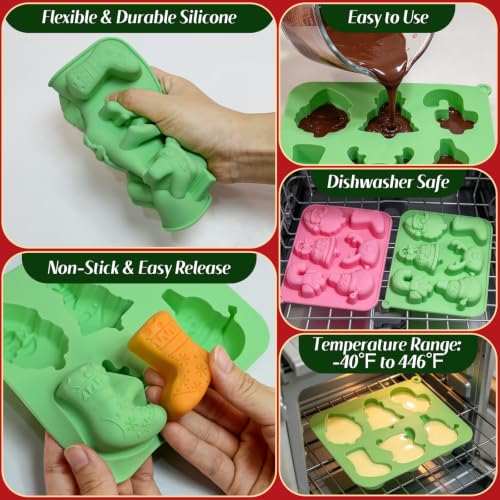 Christmas Silicone Mold, 2Pcs Christmas Chocolate Molds, 6-Cavity - color: Pink+Green