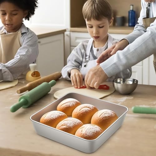 LIANYU 2 Pack 8 x 8 Inch Square Cake Pan, Stainless Steel Baking Oven Pan - size: 8'' x 8''
