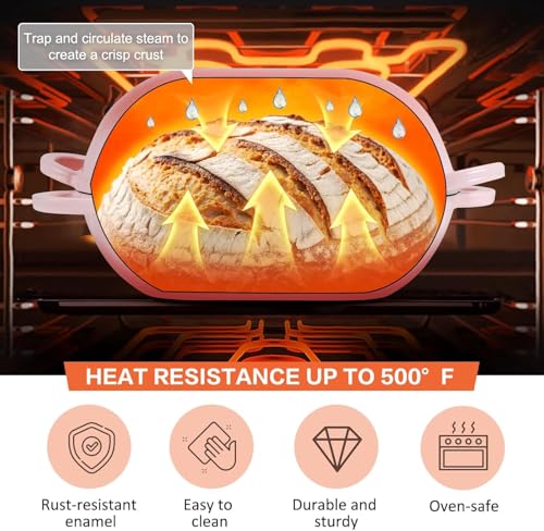 2.5 QT Enameled Cast Iron Sourdough Bread Oven, Loaf Pan with Lid - color: Pink, size: 2.5 QT