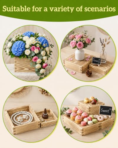 10PCS Pine Wooden Nested Buffet Risers with Mini Signs
