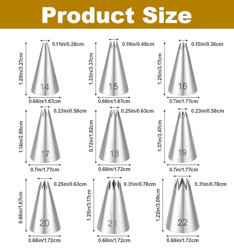 9 Pcs Star Piping Tip, Stainless Steel Star Shaped Piping Nozzles Set