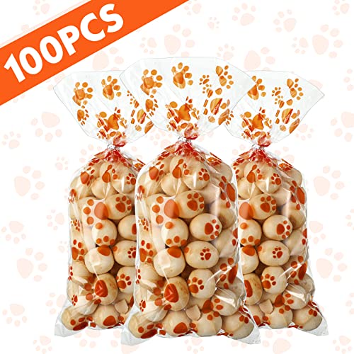 Blulu 100 Pcs Dog Treat Bags Puppy Party Favor, Orange - color: Orange