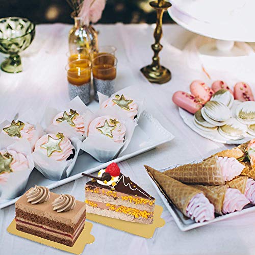 HANSGO Mini Square Golden Cardboard Cake Base,Single Cupcake Container 100PCS Cake Paper Plates Dessert Board Base Grease-Proof and Freezer-Durable Pastry Cardboard - size: Square Cake Base