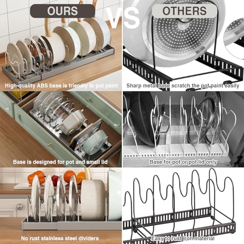 Magheo 2 Pack Expandable Food Storage Container Lid Organizers, 22" Pots and Pans Organizer Under Cabinet with 9 Adjustable Dividers Pot and Pan Lid Holders Rack Inside Cabinet(Gray) - color: Gray, size: (2 Pack)22.4"D x 7.9"W x 6.3"H