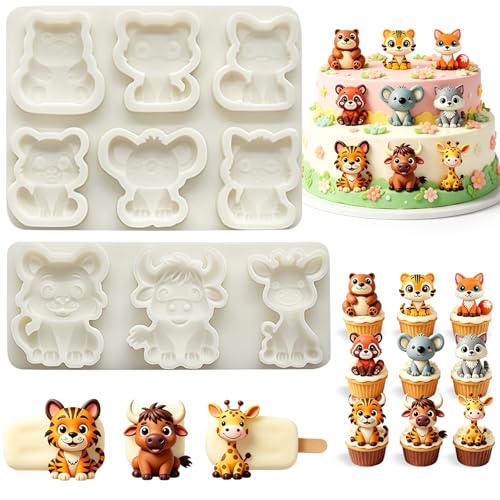2Pcs 3D Fox Bear Tiger Silicone Fondant Molds for Cake Decorating - color: Fox silicone mold
