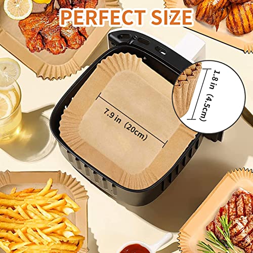 Air Fryer Liners Disposable Paper,100Pcs Parchment Paper Liners,Non Stick Airfryer Paper Liners,Food Grade Air Fryer Accessories WaterProof OilProof for Microwave Oven Steamer 7.9inch Square - size: 7.9 inch Square