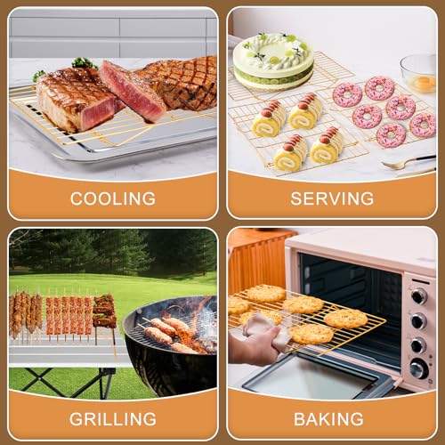 Briout Cooling Rack for Cooking Baking 3 Tiers, 16" x 10" Wire Rack, Gold - color: Gold, size: 16"x10"-3Tier