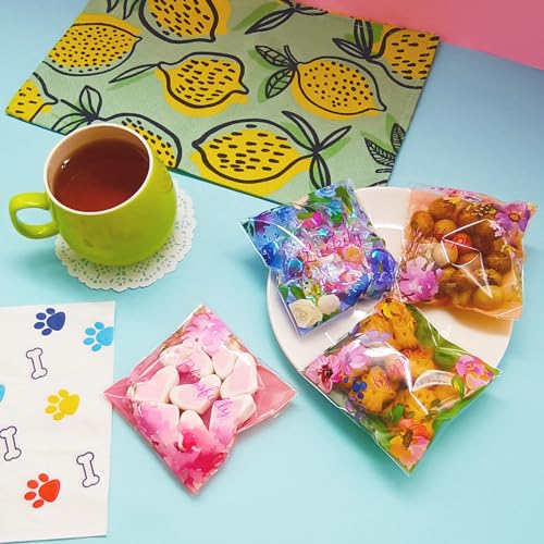 Jagrove 100PCS Cellophane Bags 4X4 Inch Clear Self Sealing Goodie Candy Cookie Snack Treat Bags for Party Supplies Bakery - color: Flower A, size: 100 Count (Pack of 1)
