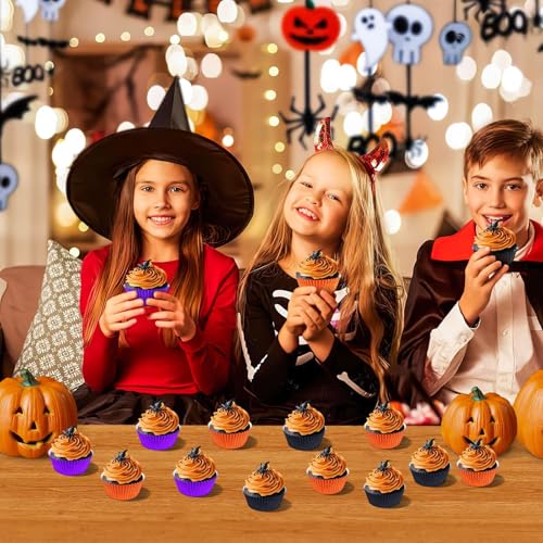 SANNIX 450Pcs Halloween Foil Cupcake Liners Muffin Liners Baking Cups - color: Black Purple Orange