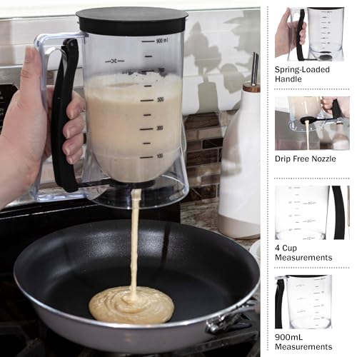 Classic Cuisine Pancake Batter Dispenser, Black, 4-Cup - color: Black