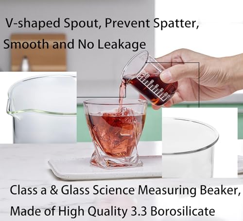 Ackers Etching Scale Measuring Glass -V-Shaped Spout Made of High Borosilicate Glass Measuring for Kitchen or Restaurant, Easy to Read, 120 ML (4 Oz)-Pack of 2 - size: 120 ml (4 oz, 1/2 cup)