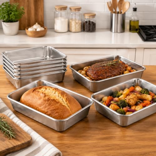 Zimtty Stainless Steel Rectangular Baking Pans, 9.8 x 7.9 x 2 in, 8 Pack