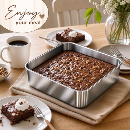 GIUOIDUO 2-Pack 8x8 Inch Baking Pan with Lids - Stainless Steel Square Cake Pan for Cakes, Brownies & Food Storage - Non-toxic & Dishwasher Safe,Set of 2 (2 Pans + 2 Lids) - size: 8x8x2 Inch (High Lid)