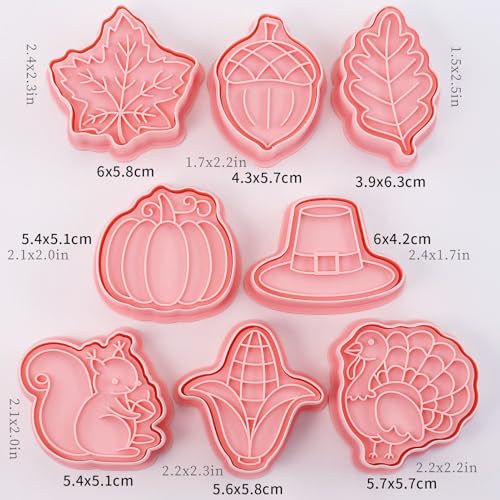 8Pcs Thanksgiving Cookie Cutters Turkey Pumpkin Leaf Acorn Fall Baking Set - color: Thanksgiving