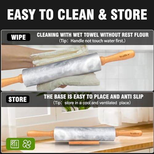 Walfos Marble Rolling Pin Set With Non Stick Silicone Pastry Mat, 16.5 Inch Dough Rolling Pins For Making Pizza, Tortillas And Cookies, Backing Rolling Pin For Pie Crust, Pizza, Pasta (Gray & White) - size: 16.5 in + pastry mat