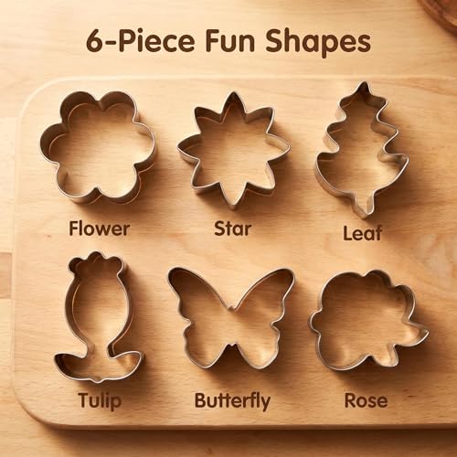 Flower Cookie Cutter Set - 6Pcs Flower Shaped Cookie Cutter-Daisy, Tulip, 4 Shaped of Flowers, Butterfly, Leaves, Stainless Steel Cookie Cutters, Baking Tool for Homemaking Cookie - color: B