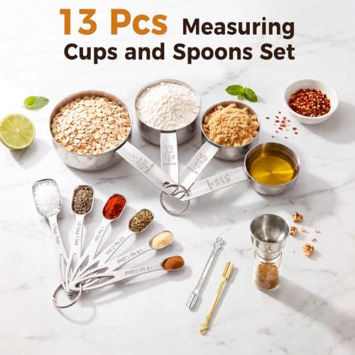 13pcs Stainless Steel Measuring Cups and Spoons Set for Spice Jars - size: 13PCS