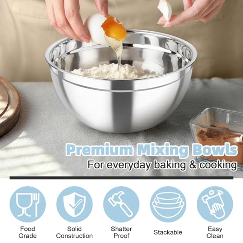 TeamFar Mixing Bowls, Stainless Steel Nesting Salad Bowls & Airtight Lids - color: Black